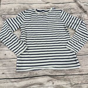 Mini Boden Blue and White Striped Long Sleeved T-Shirt Size 11/12
